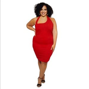 Curvy Sense Halter Shoulder Black Dress